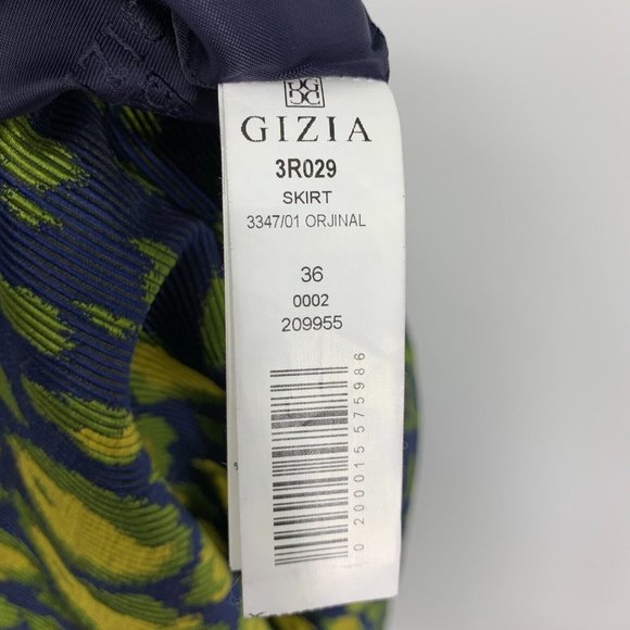 Gizia Skirt Blue Yellow Patterned Pencil Straight Lined - Picture 10 of 11